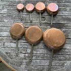 Rare Set Of 7 Antique 19th Century French Copper Skillets With Brass Handles