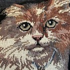 Vintage Needlepoint Tapestry Cat Kittens Throw Pillow Cat Shaped Rust Gray Black