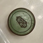 Vintage Glass Vanity Jar Screw On Green Art Deco Floral Celluloid Lid Powder Jar