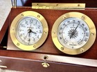 Montreux Nautical Desk Clock   Thermometer In Wood Box     Brass Maritime Style 