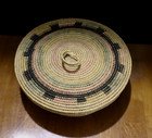 Vtg Coiled Sweetgrass Round Wicker Basket W  Lid Tight Weave 9 5  Boho