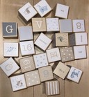 Pottery Barn Kids Neutral Wooden Blocks Numbers Alphabet Animals Gray White Tan