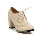 Tan Sexy Up Oxford Heels Vintage Shoes Women Chunky Heels Round Toe Shoes Bootie
