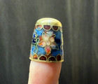 Vintage Gold Tone Cloisonne Enamel Multicolor Flower Thimble