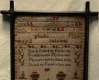 Late 19th Century Cat  Motif   Verse Sampler By Alice Williams Aged 10 - 1881