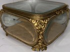 Vintage Matson Jewelry Casket Trinket Box Ormolu Gold Filigree Beveled Glass