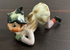 Vtg Porcelain Ceramic Garden Pixie Elf Green Leaf Hat Playful Japan Kitschy Read