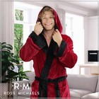 Ross Michaels Mens Robe Buffalo Plaid Hooded Robe - Mid-length Plush Fleece B   