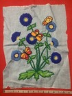 Vintage Blue Floral   Butterfly Crewel Embroidery Piece
