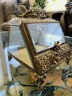 Vintage Gilt Ormolu Jewelry Casket W  Beveled Glass Cherubs   Birds