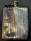 Vintage Silverplate Flask 10 Oz     Family   used Patina   Engraved Horizontal Lines