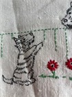 Vintage Hand Embroidered Tea Towel Scotties Scotty By The Fence Fringed Linen