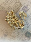 Faux Pearl Swan Brooch Crystal Rhinestone Elegant Bird Pin