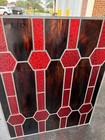 Vtg Huge 39   x49    Architectural Leaded Stained Glass Window Panel Geometric Red