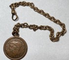 Antique Watch Fob Zodiac On 1853 Large Cent With Chain Very Unique 