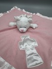Baby Boom Pink White Angel Bear Cross Lovey Security Blanket Satin Trim