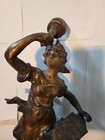 Antique French Art Nouveau Cast Brass Figural Lady Electric Lamp Statue 17  11 8