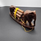 Vintage Hand Carved Wood Elephant Loggin Team Pulling Log Wagon Statue 12 decor