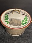 Emma Hunk Hand Painted Enamel Pot Bread Bin Sheep 2003 Gold Handle trim 11-1 2 