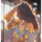 0 Xs S Blush Floral Yellow Flutter Bell Sleeve Tie Off The Shoulder Short Dress