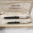 Sheaffer Snorkel Tip Dip Pen Pencil Set Black 14k Gold White Dot In Gift Box 