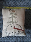 Primitive Rustic Snowman Christmas Pillow Tree Star Hand Made 8 x6  Hand Stitch