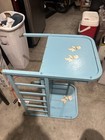 Vintage Blue Metal Baby Cradle With Wire Spring Base Support