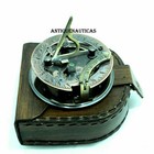 Vintage Directional Marine Navigation Brass Sundial Compass W leather Case
