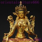 Tibetan Buddhism Temple Bronze Gilt Green Tara Kwan-yin Guanyin Buddha Statue