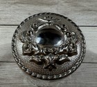 Vintage Heavy Cut Glass Crystal Vanity Dresser Jar With Ornate Silver Lid