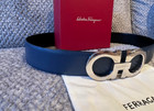 New Reversible Blue black Leather Salvatore Ferragamo Belt Xl Silve Buckle 100cm