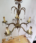 Vintage Spanish Brass And Crystal Chandelier 5 Arm 5 Light  Petite  48 Crystal