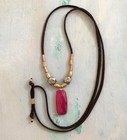  590 Ruby Sundance Charm Necklace Leather Suede Cord Handmade Artisan Jewelry