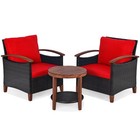 3pcs Patio Wicker Rattan Conversation Set Outdoor Furniture Set W  Red Cushion