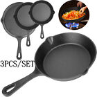 3pcs Cast Iron Skillet Set 6  8  10  Heavy Duty Pre-seasoned Frying Pan Cookware