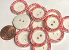 Set Of 12 Vintage Glossy White Red Rimmed 2-hole Plastic Buttons 7 8  22mm 6109
