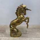 Vintage Solid Brass Metal Unicorn Horse Rearing Figurine Statue Magical Fantasy