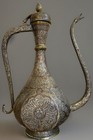 19th C Mamluk Revival Dallah Ewer Silver Copper Inlaid Coffee Pot 56 Cm Tall