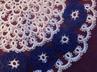 Lace Tatted Doily -tatting  12  Ecru   Blue - Round  Centerpiece  Handmade