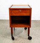 Mid Century Danish Modern End Table Craft Rolling Cart Teak Black Magazine Rack