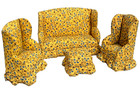 1 12 Vintage Artisan Yellow Floral Living Room Furniture Set Dollhouse Miniature