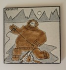 Charles Sucson Glazed Painting Ceramic Tile Innuit Fishing 8 x8 