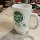 Quaker State Vintage Retro Milk Glass Coffee Mug   Cup-v j  Oil Co -abilene  Tx