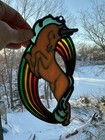 Vintage Unicorn Decoration Window Sun Catcher Stained Glass Rainbow Wall Hanging