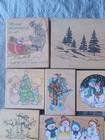 40 Vintage Christmas Rubber Stamps Wood Mounted