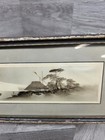 Antique Framed Japanese Mountain Scene 18 x 6  Ink And Paint Sepia Style