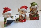 Vintage Homco Christmas Elf Figurines Set Of 3 Pixie Gnome Toy Maker Ceramic