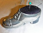 Cool Victorian Edwardian Silver Plated Metal Pin Cushion Shoe 3 1 4 Inches Long