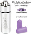 Ear Protection Slim Fit Soft Foam Earplugs - 7 Pair With Travel Case Small Size