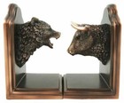 Bronze Plated Electroplated Bear And Bull Head Bookends Figurines Statues